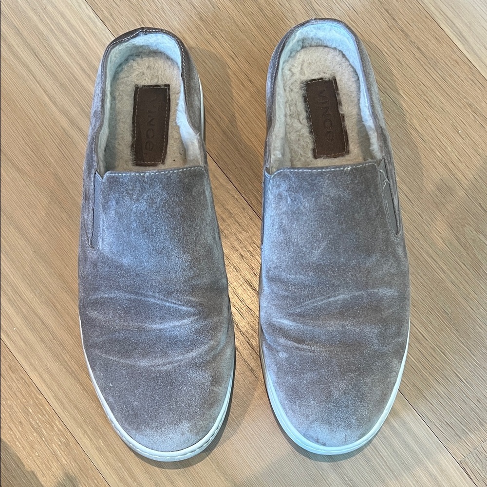 Women’s Suede Slip-On Mules - Grayge suede & shearling inside size 7.5 - Picture 2 of 8